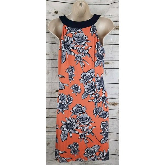 Tommy Bahama Orange Floral Knit Dress M Sleeveless Viscose Blend Tropical - Picture 3 of 5